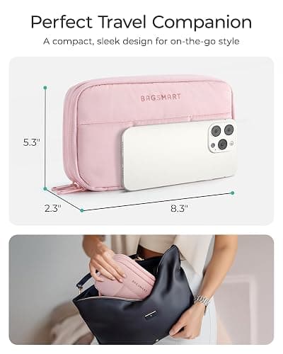 BAGSMART Electronics Organizer Travel Case, Cord Storage for Chargers Cables Phones, Compact Tech Accessories Pouch, Pink thumbnail 3