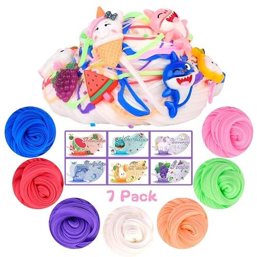 7 PACK KIT: Butter Slime Party in Pink, Blue, Ice Cream & Watermelon, Soft & Non-Sticky Scent Slimes for Kids, 7 Colors and Charms - 7 Pack Butter Slime(60ml) thumbnail 2