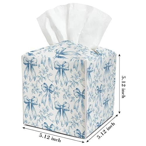 Blue Bows Leather Tissue Box Cover Square Vintage Tissue Holder for Car Livingroom Office Decor Ideal Gifts for Women Colleagues Family Sister Bestie Daughter Birthday Christmas Housewarming - YT0181 thumbnail 3