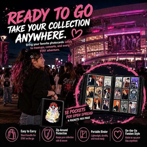 Stray Photocards Binder 1008 Pockets, Stray Fans Gifts & SKZOO Merch Collectors, 9-Pocket Portable Waterproof Display Kpop Photo Cards Collector Ablum Holder Book with 56 Removable Sleeves -SKZOO thumbnail 4