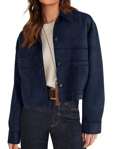 PRETTYGARDEN Women's Faux Suede Cropped Jacket Casual Lightweight Fall Fashion 2026 Winter Coats Outerwear Trendy Clothes - Image 1