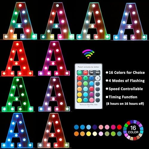 Rainbow Light Up Letters, Colorful LED Letter Lights 16 Color Changing Alphabet Sign Gifts for Girls Women Party Birthday Decorations Remote Night Light Christmas Valentine Wall Table Decor - T thumbnail 4