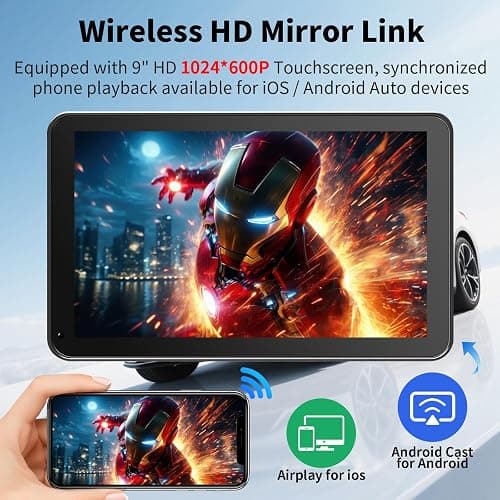 CarPlay Screen for Car, 9'' Wireless CarPlay & Android Auto - Smart Portable Touchscreen with Bluetooth/FM, Mirror Link, Voice Control, GPS Navigation, Hands-Free Calling, Plug & Play Car Play Screen thumbnail 4