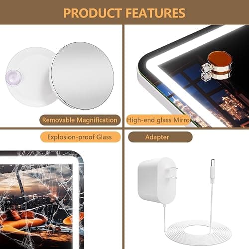 Hasipu Vanity Mirror with Lights and Bluetooth Speaker, 32" x 21.7" LED Makeup Mirror, Lighted Makeup Mirror with Dimmable 3 Modes, USB Charging Port, Round White thumbnail 8