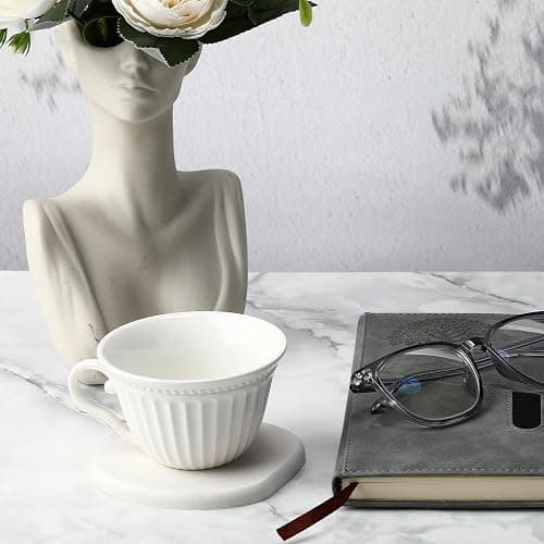 Diatomaceous Earth Coasters Set of 4，Cool Absorbent Quick-Dry Drink Coasters for Desks, Cute Modern Stone Design with Stylish White Aesthetic (4, White) thumbnail 2