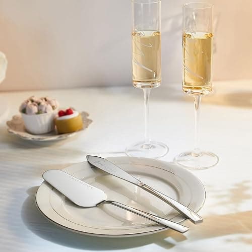AW BRIDAL Champagne Flutes Set of 2, MR MRS Engraved, Crystal, 6 oz, Cake Cutting Set, Wedding Gift Box, Housewarming Gifts, Engagement Gifts for Couple thumbnail 2