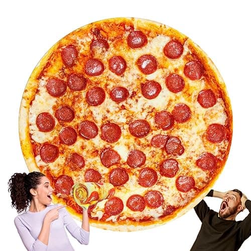 HDFK Pizza Blanket for Kids Double Sided Adult Size Red Pepperoni Realistic Food Fleece Cheese Fluffy Throw Blankets Flannel Funny Novelty Present 60 inches Round Lightweight White Elephant Christmas - Image 1