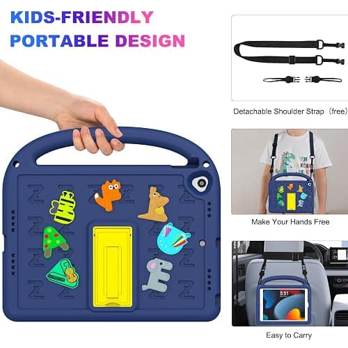 AGROMI Kids Case for iPad 9th/8th/7th Generation 10.2 Inch 2021/2020/2019, with Built-in Anti-Slip Handle/Foldable Stand/Shoulder Strap, Shockproof Protective Kids iPad 9th/8th/7th Gen Case 10.2 Inch thumbnail 4