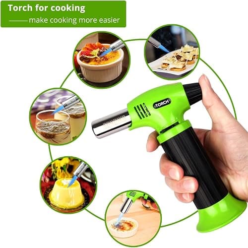 Sondiko Butane Torch Lighter, Refillable Kitchen Torch with Safety Lock and Adjustable Flame for Desserts, Creme Brulee, and Baking, Green thumbnail 3