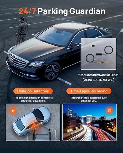 70mai 4K Dash Cam Front and Rear, Built in Wi-Fi 6 & GPS Car Camera, Super Night Vision, ADAS, 3'' IPS Screen, 24H Parking Mode, Time-Lapse, Loop Recording, with 128GB Card (A800SE) thumbnail 5