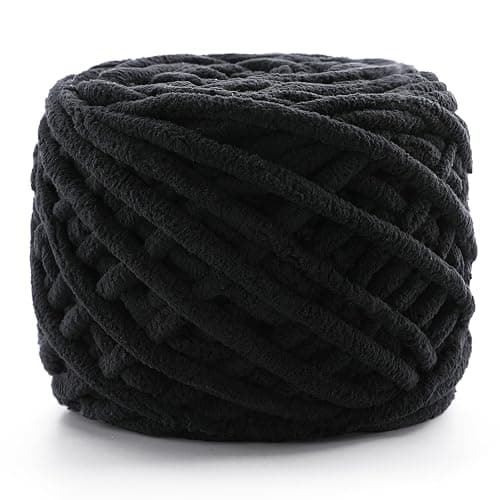 Chunky Chenille Yarn for Crocheting, Fluffy Baby Blanket Yarn for Crochet Sweater Shawl Scarf Gloves, Super Soft Amigurumi Plush Yarn 74 yds/3.5 oz (Black) - Image 1