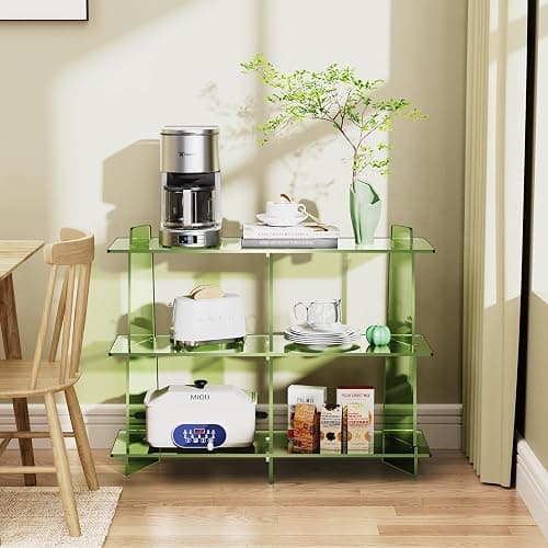 solaround Acrylic Bookshelf, Small 3 Tier Open Bookcase for Small Spaces,Sofa Table, Hallway Entry Table for Home Living Room (Green, 39.4'' x 11.8'' x 31.5'') thumbnail 2
