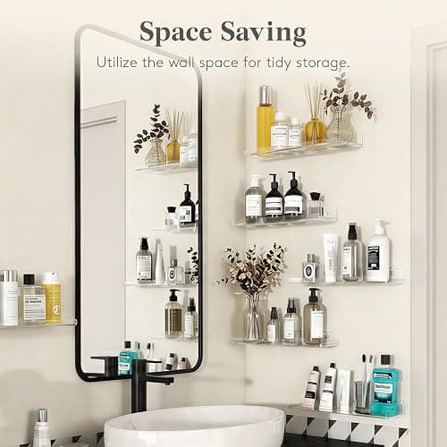 Lifewit Acrylic Floating Shelves for Bathroom 14" Clear, 4 Pack | Wall Mounted Display Shelf for Makeup, Skincare, Nail Polish, Book, Perfume Organizer for Bedroom, Living Room, Nursery Decor thumbnail 5