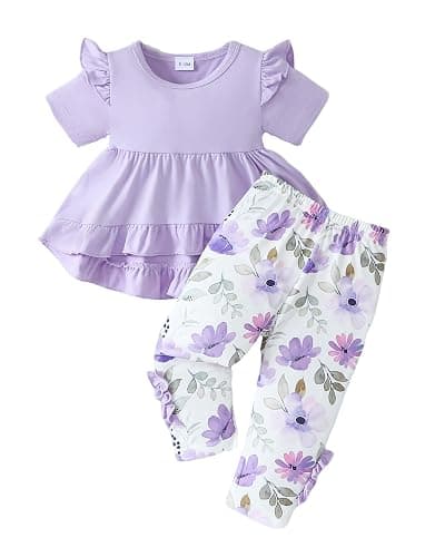 Weebaby Baby Girl Clothes Infant Toddler Girl Clothing Ruffle Shirt High Low Top Floral Allover Pant Little Girls Clothes - Image 1