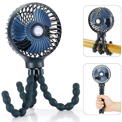 snawowo Mini Handheld Personal Portable Fan, Baby Stroller Fan, Car Seat USB or Battery Powered, with Flexible Tripod Clip on Student Bed Desk Bike Crib Treadmill Camping Traveling(Dark Blue) - Image 1