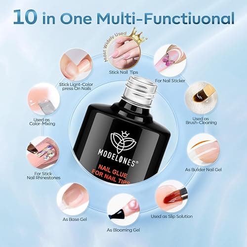 modelones 10 in One Gel Nail Glue Brush On Nail Glue 15 ml for Tips, Rhinestones, Base Coat, Blooming Art Gel Kit for Press on Nails Acrylic tips U V Lamp Needed 2Pcs thumbnail 2