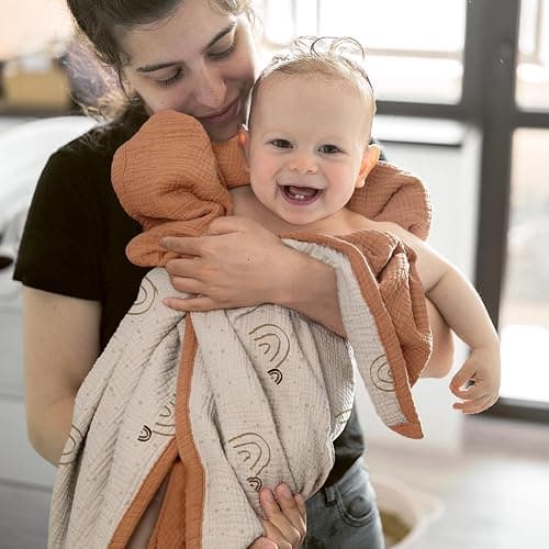 Lulu Moon Muslin Baby Blanket - Cotton Toddler Blankets for Cribs - Quilt Nursery Blanket for Baby Boys and Girls 47"x47"(Brown Rainbow) thumbnail 2