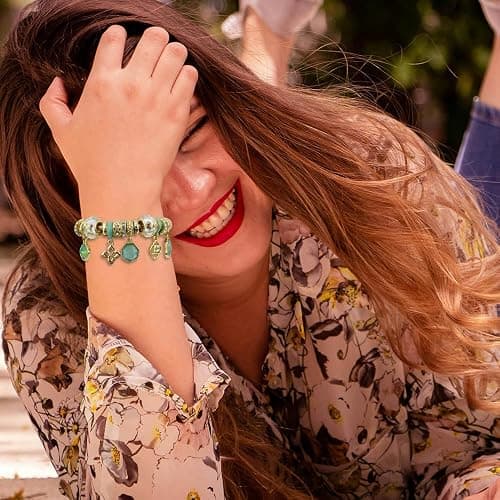 Madison Tyler Charm Bracelet Gold Bracelets for Women Gifts | LOVE Heart Hollow Flower Bow Pink Green Square Gemstone Beaded Charm Bracelet Cute Adjustable Bracelet Jewelry thumbnail 2