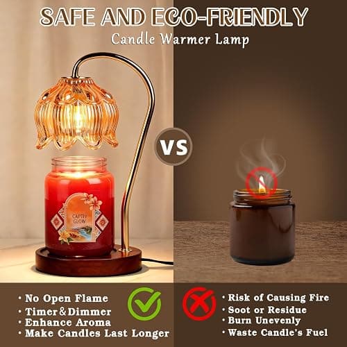 Funistree Flower Candle Warmer Lamp with Timer, Dimmable Candle Lamp Warmer, Mothers Day Birthday Gift for Women Her Mom, House Warming for New Home Decor, Lotus Wax Warmer for Yankee Candles thumbnail 6