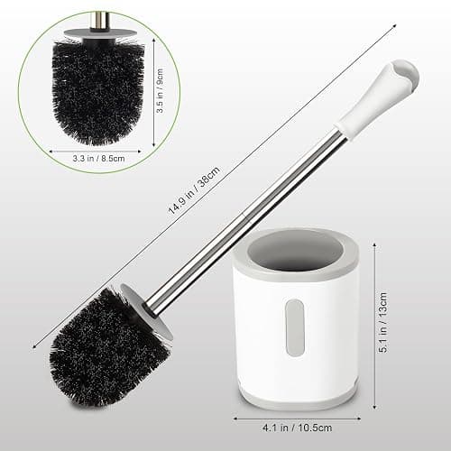 AONEZ Compact Toilet Brush & Holder, Stainless Steel Handle, Space Saving for Storage, Deep Cleaning, Drip-Proof, Easy to Assemble, Nylon Bristles, White & Grey - White & Grey - 1 Pack thumbnail 2