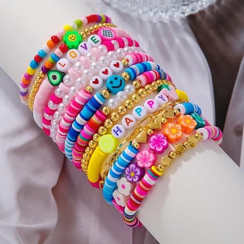 Behrooci Friendship Bracelets Boho Stackable Bracelets for Women Surfer Heishi Clay Bead Bracelets Stretch Preppy Bracelets Colorful Boho Bracelets for Women thumbnail 4