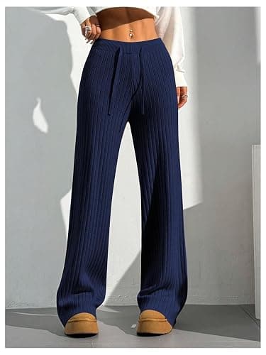 Verdusa Women's Straight Leg Baggy Sweatpants Comfy Lounge Pants Wide Leg Yoga Workout Knit Trousers Fall Outfits 2025 thumbnail 4