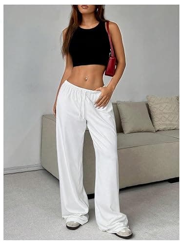 RoseSeek Women's Drawstring Waist Straight Streetwear Long Wide Leg Pants Casual Loose Baggy Workout Long Fall Sweatpants thumbnail 5