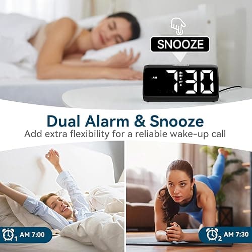 Netzu Digital Alarm Clocks for Bedrooms, Loud Alarm Clock with Dual Alarms, Bold Digits, 5 Dimmers, 4 Volumes, Snooze, Bedside Clock for Deep Sleepers Kids Teens Seniors, Plug in Clock, Easy to Setï thumbnail 4