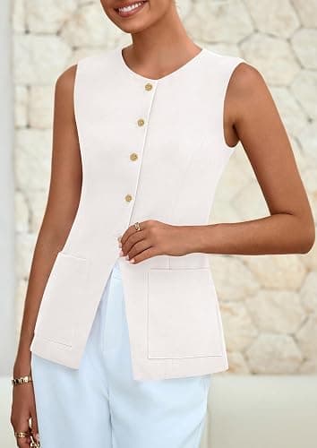 PRETTYGARDEN Blazer Vest Tops for Women Sleeveless Button Down Business Casual Outfits Work Suit Vests Waistcoat thumbnail 5