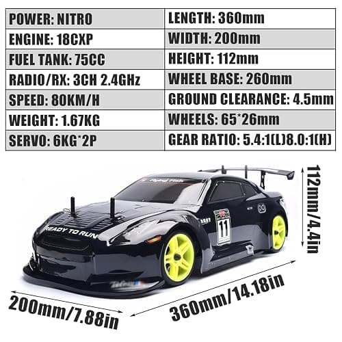BINGXMF Nitro RC Cars 1/10 Two Speed Nitro Gas Power Car for Adults - Fast Drift 4WD 80KM/H Metal Chassis Gas Off Road Short Course Truck (Black) thumbnail 2
