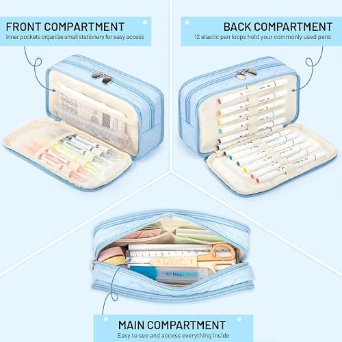 Kcjdd Cute Pencil Case for School, Soft Quilted Pencil Pouch Organizer with 3 Compartments, Large Double Zipper Pencil Bag for Teen Girls, Boys & Women (Beige) thumbnail 6