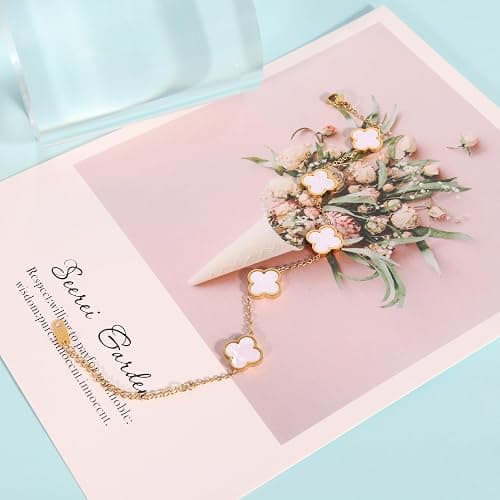 WSupikio Trendy Link Bracelets for Women 18K Gold Plated Clover Adjustable Lucky Bracelet Mother's Day Gift thumbnail 4