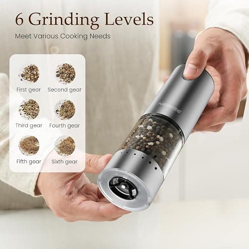 Newise Electric Salt and Pepper Grinder Set - Christmas Kitchen Gift, Rechargeable with LED Lights, Stainless Steel Automatic Mill, Adjustable Coarseness, Large Capacity, Silver thumbnail 2