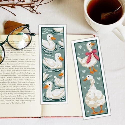 INFUNLY 6PCS Duck Cross Stitch Bookmark Kit for Beginners 2.99''×8.54'' Duckling Stamped Embroidery Bookmark Kits with Words Animals Needlepoint Bookmark Kit with Instruction for Book Lovers Readers thumbnail 5