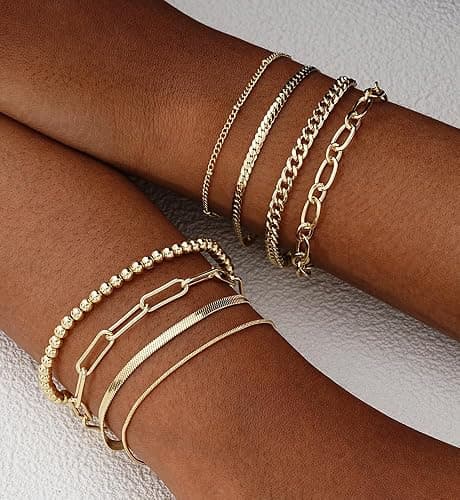 Gold Bracelets for Women, 14K Gold Plated Dainty Bracelets Set, Layered Chain Bracelets Pack Jewelry thumbnail 7