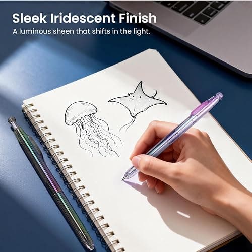 WRITECH Gel Pens Medium Point: Luminous pen set 0.7mm, Black Ink, Includes 2 Pens and 2 Refills, Silent Clicker, Smooth Writing for School Office & Everyday Use thumbnail 5