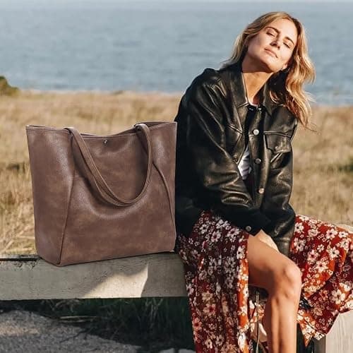Large Tote Bag for Women Work 25L Travel Vegan Leather Ladies Handbags Weekender Purses thumbnail 3