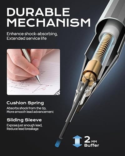 Nicpro 4 Pack Mechanical Pencil 0.5 mm with Case, MB1000 Metal Mechanical Pencil Set with 6 Tube HB #2 Lead Refill 0.5mm, 3PCS 4B Eraser, 9 Cap Eraser for Artist Drafting Writing, Sketching, Drawing thumbnail 4