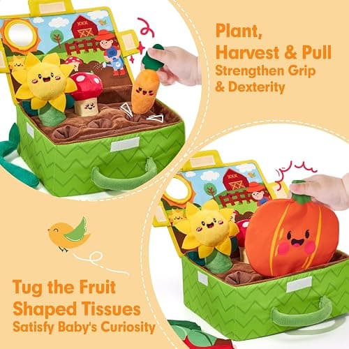 hahaland Baby Toys 6-12 Months - Fruits Vegetables Garden Plant Plush - 6 Month Old Toys Montessori Sensory Toy Carrot Flower with Rattles Mirror Squeaker Textures Crinkle Tissues Christmas Baby Gifts thumbnail 4