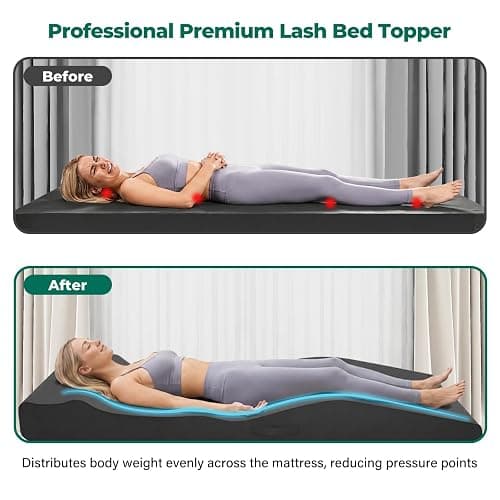 ENITYA Lash Bed Topper, Ergonomic Curvy Massage Table Foam Topper, Non-Slip Esthetician Bed Cushion with Removable Cover for Beauty Salon, Wax/Eyelash/Spa/Tattoo/Facial, 71"×27.5"(Black) thumbnail 3