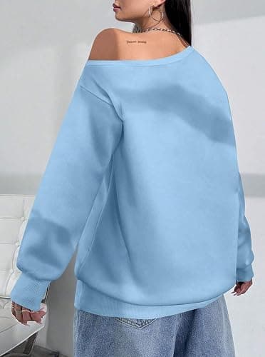Remidoo Womens Off Shoulder Sweatshirt Drop Shoulder Oversized Long Sleeve Pullover Top thumbnail 2