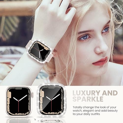 Tensea [3pcs for Apple Watch Screen Protector Case 44mm SE 3/SE 2rd Generation/SE/Series 6/5/4 Accessories, iWatch Diamond Bumper Case with Tempered Glass, Protective Bling Face Cover Women, 44 mm thumbnail 7