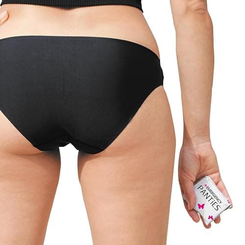 Emergency Panties 4in1 Kit Includes Seamless Bikini Underwear, Fresh Wipe & Liner Accidents Travel On-The-Go Hygiene Toiletry Kit Black Bikini thumbnail 5