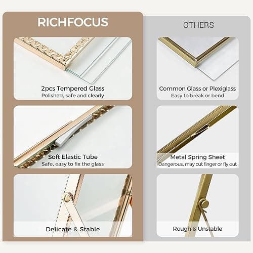 RICHFOCUS Gold 5x7 Floating Picture Frame for Photo 4x6 3.5x5 | 5 x 7 Metal Picture Frames with Double Glass for Tabletop|Modern Photo Frames Wedding|Home Decor thumbnail 6