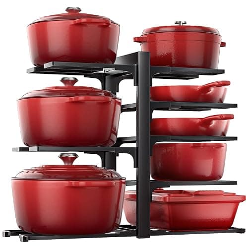 ORDORA Pots and Pans Organizer Rack for Cabinet, 15.83" Height 8-Tier Heavy Duty 120LBS Pot Pan Organizer under Cabinet Adjustable for Dutch Oven, Cast-iron Pan, Heavy Skillets Griddles, Shallow Pot - Image 1