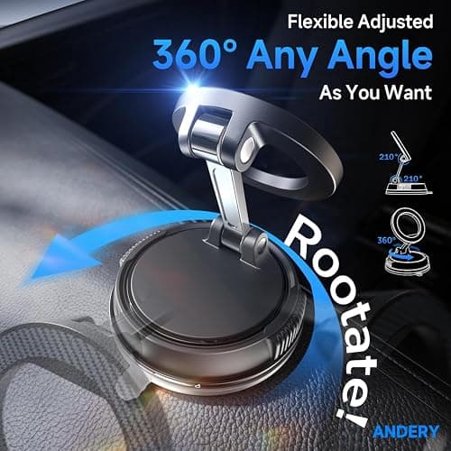 ANDERY Car Phone Holder for Magsafe [78+LBS Max Suction & 2400gf Magnetic] | 360° Adjustable Car Phone Mount, Phone Holders for Your Car for iPhone 17 Pro Max 16 15 14 13 12 Plus Air, Carbon Fiber thumbnail 4