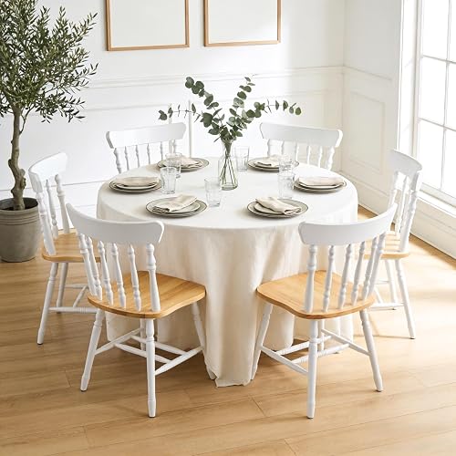 chairus White Windsor Dining Chairs Set of 2, Farmhouse Wooden Dining Room Chairs with Spindle Back & Turned Legs, Rustic Vintage Colonial Side Kitchen Chairs thumbnail 6