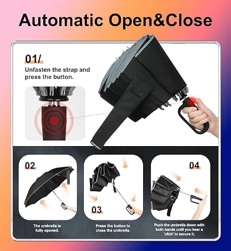 QWB TUMAAOTU Inverted Umbrella with Carabiner Handle, Compact Wind Proof Umbrellas For Rain and Sun Protection, Portable Reverse Folding Umbrella, Car Umbrella for Women Men, 10 Ribs thumbnail 5