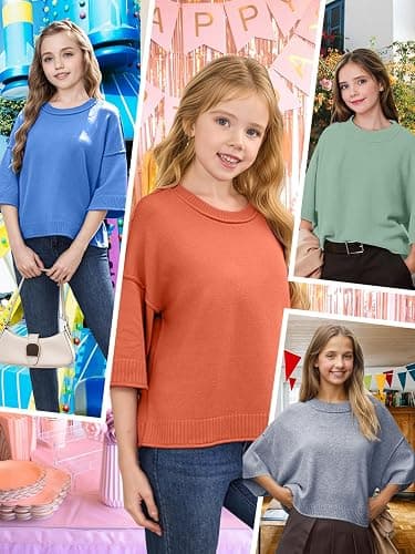 Girls Short Sleeve Sweaters 2026 School Picture Teen Croped Summer Fall Fashion Outfits Lightweight Pullover Tops thumbnail 5