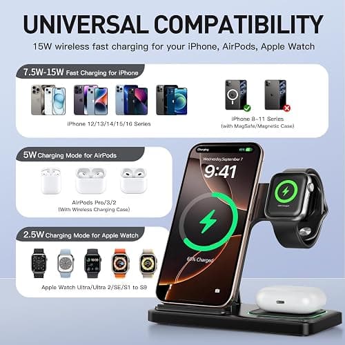 2025 Traveling Portable Wireless Fast Charger for Apple & Android Charging Station 3 in 1 Charging for iPhone17 16 15 14 13 12 11,Apple Watch & Air pods 4 3 2 Pro,Samsung Galaxy-Gifts for Family thumbnail 2